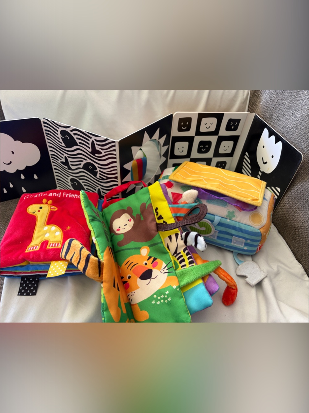 Tummy Time Book & Soft Jungle Activity Cloth Book for Baby